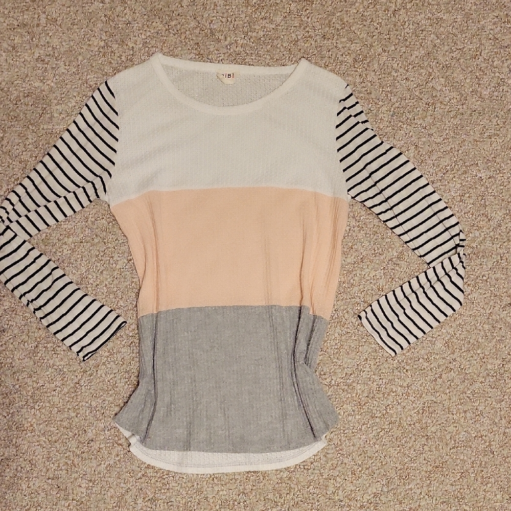 BiBi Striped Long Sleeve Top - White, Peach, Gray
